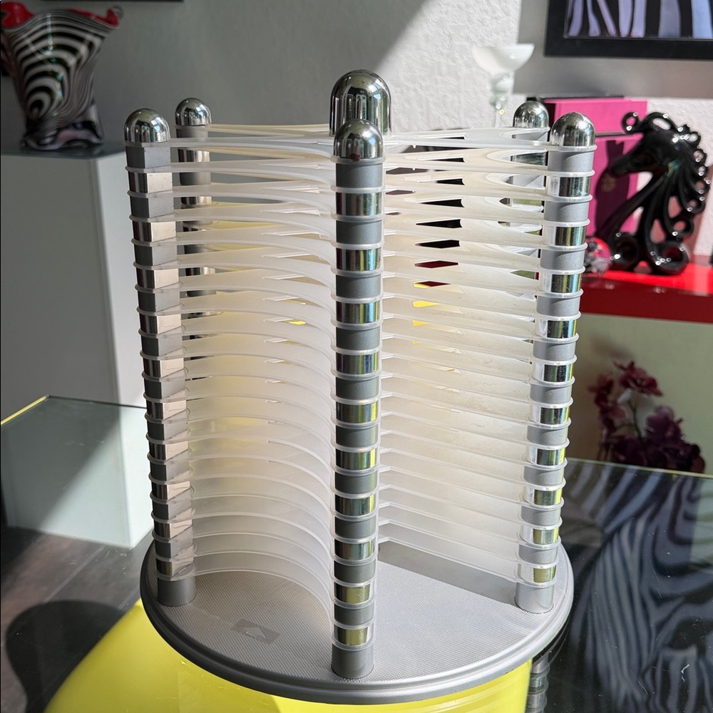 Rare Vintage 90s MCM Space Age Rotating CD Tower Carousel Frosted Acrylic Chrome - Picture 2 of 6